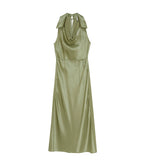 Green Swinging Collar Sleeveless Dress