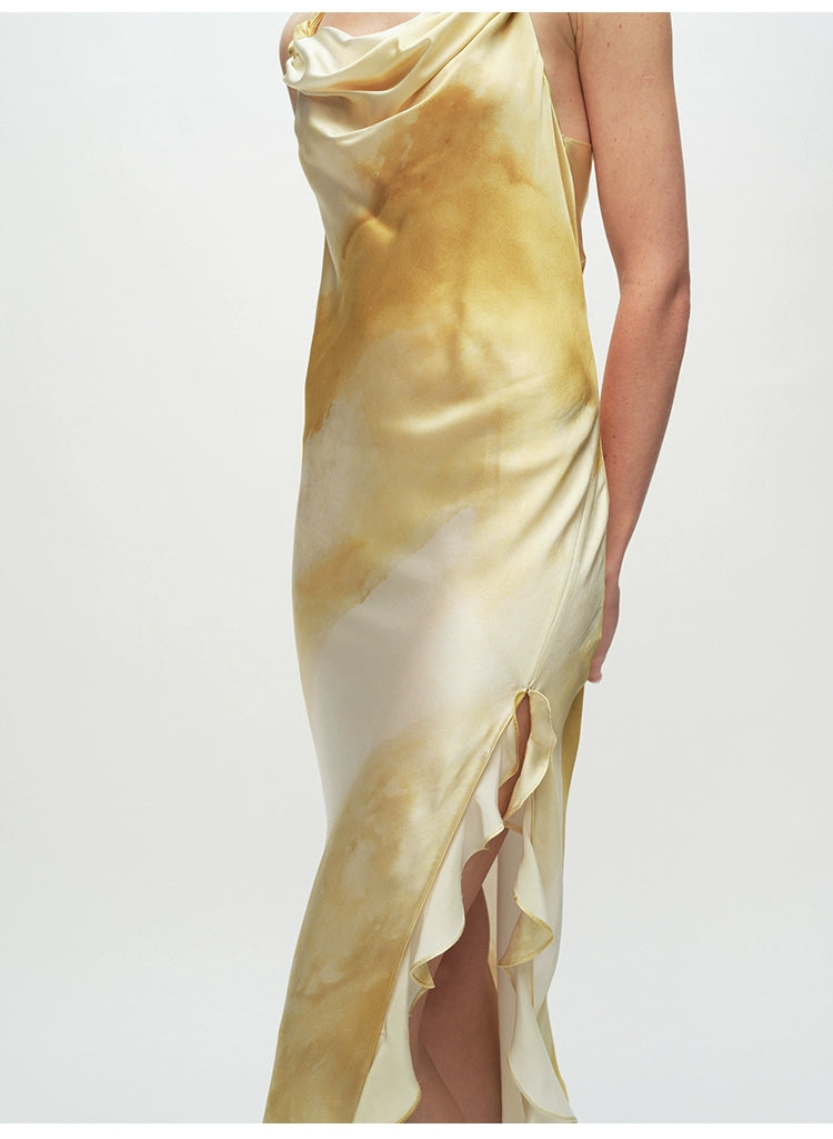 Yellow Knot Ruffled Midi Dress