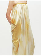 Yellow Printing Drape Suspender Dress