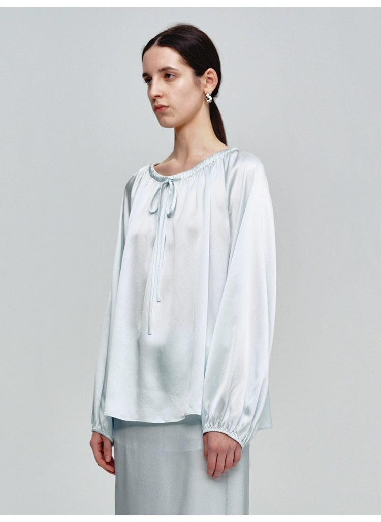 Sky Blue A-shaped Long-sleeved Blouse