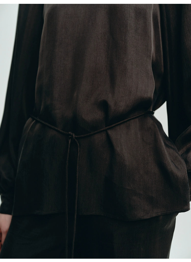 Dark Brown Turtleneck Loose Top