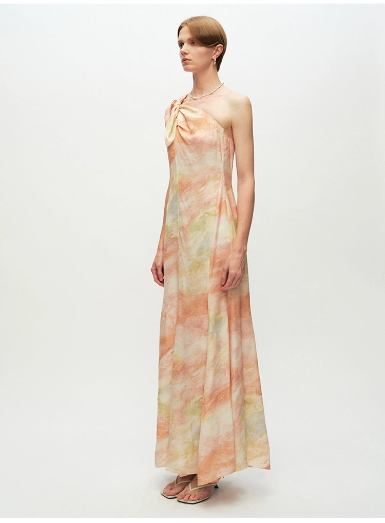 One Shoulder Print A Line Maxi Dress