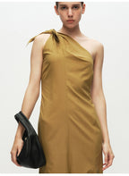 Solid One Shoulder Tie Maxi Dress