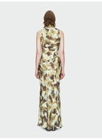 Dark Green Print Streamer Collar Dress