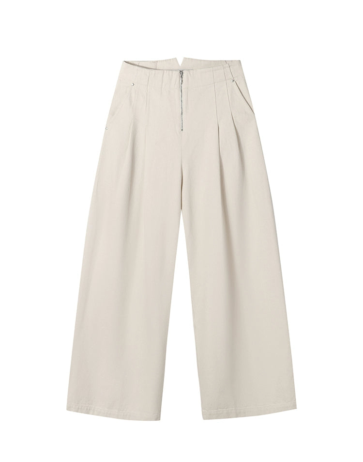 White High-waisted Straight-leg Denim Trousers