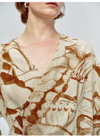 Lace-up Butterfly Print Long Sleeve Blouse