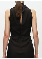 Black Swing Neck Sleeveless Lace-up Dress