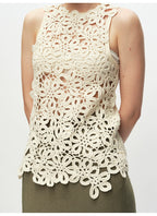 Beige Crochet Hollow Out Vest
