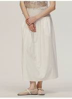 White Cotton Pleated A-shaped Skirt