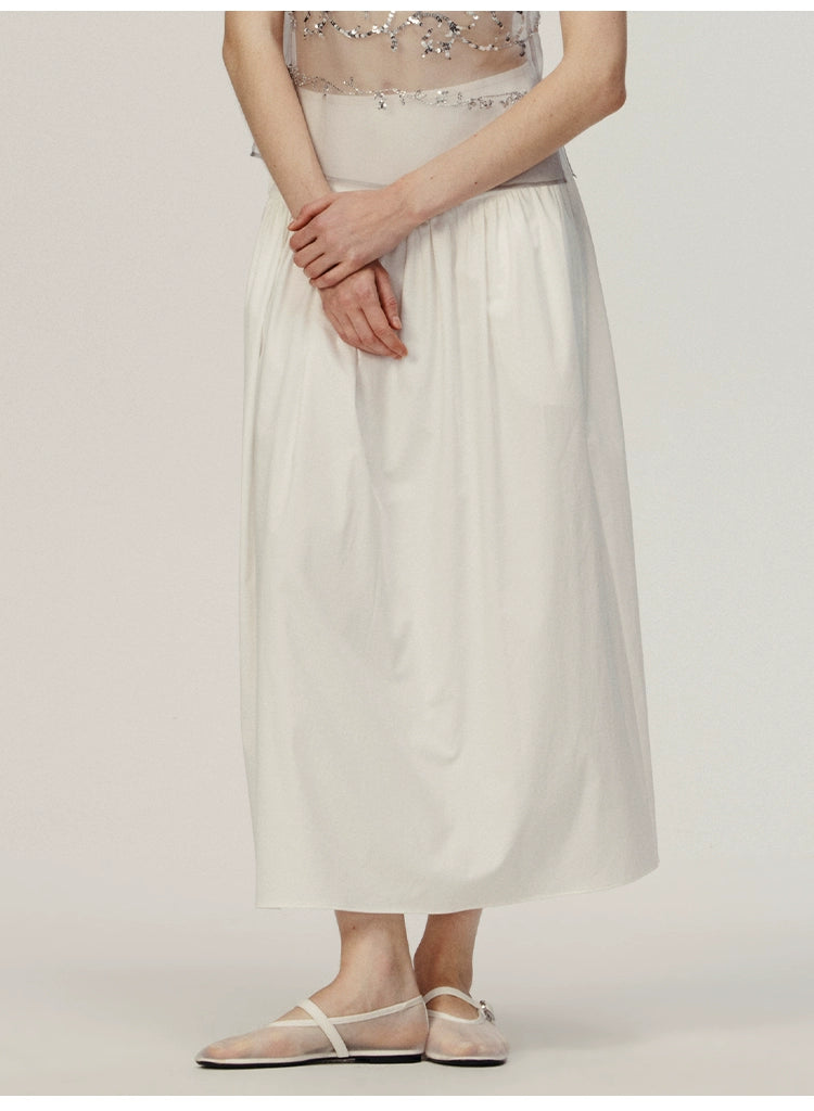 White Cotton Pleated A-shaped Skirt