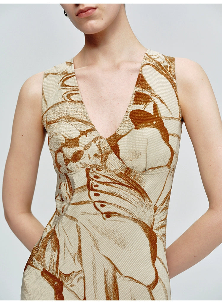 Sleeveless Butterfly Print Dress
