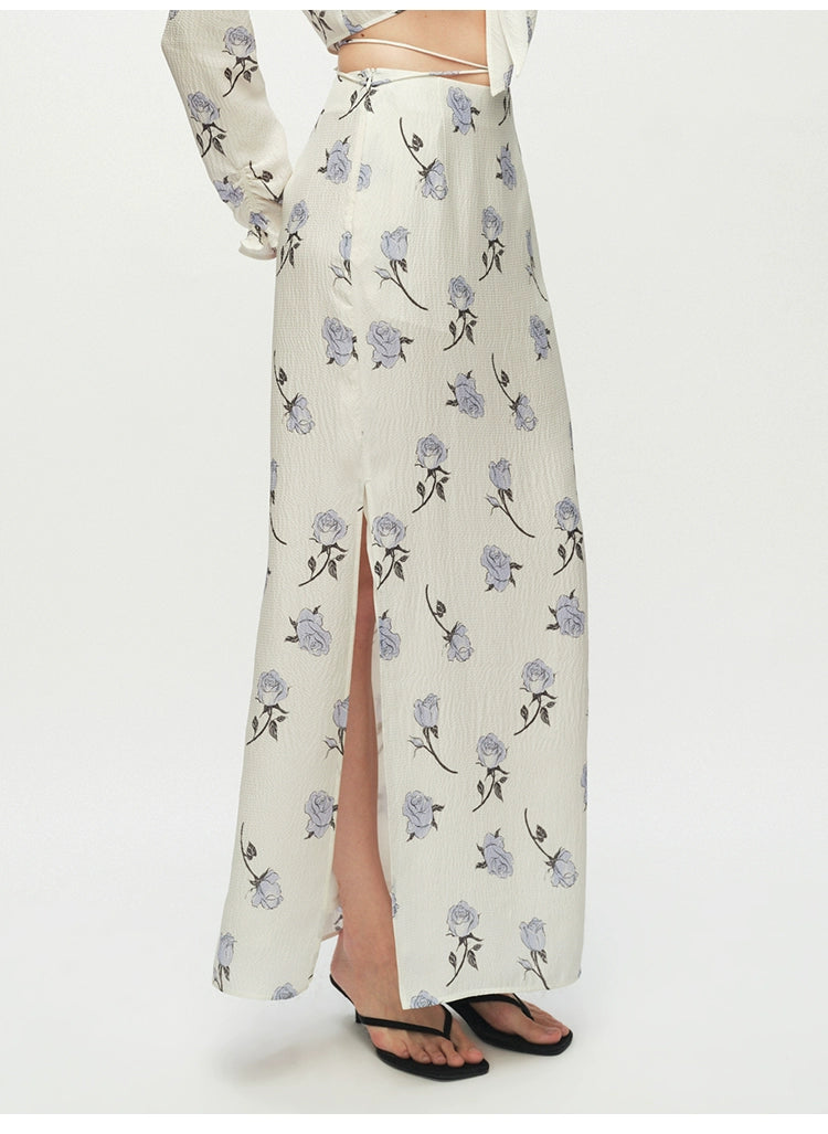 Rose printing Straight Skirt