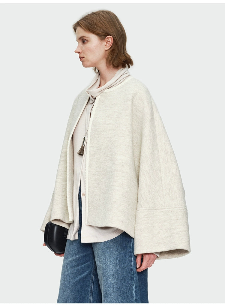 Oat Color Round Neck Coat