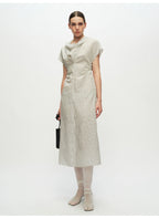 Striped Swing Neck Pleated Dress