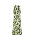 Dark Green Print Streamer Collar Dress