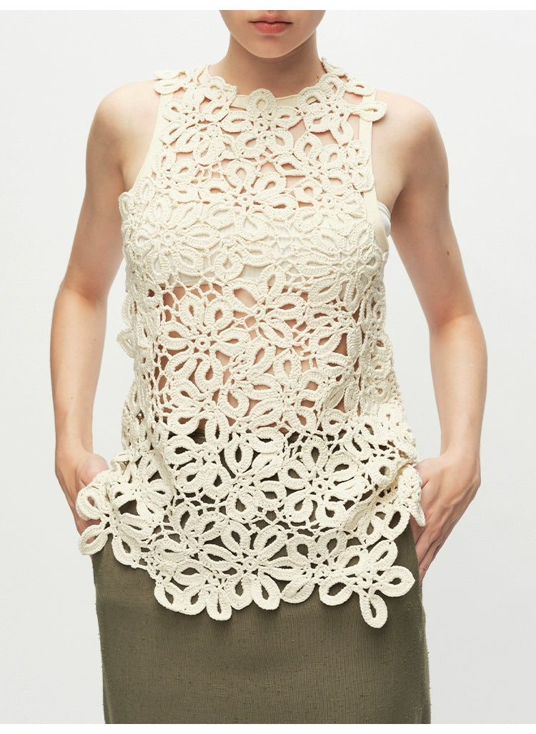 Beige Crochet Hollow Out Vest