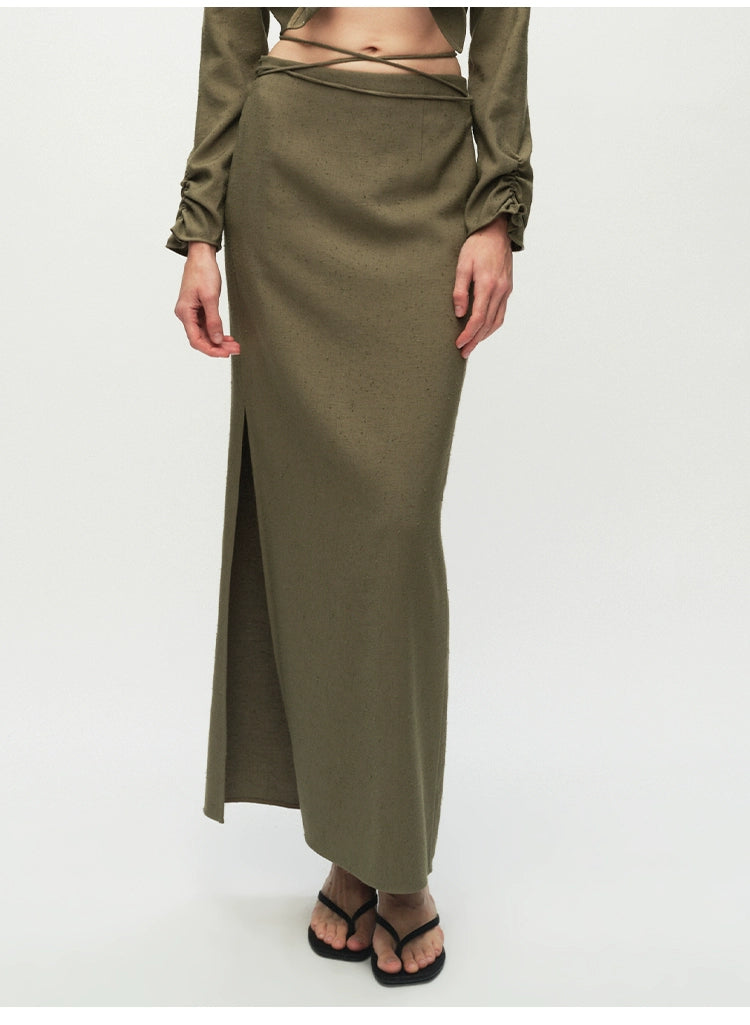 Army Green Straight Ankle Length Skirt