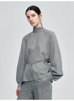 Gray Turtleneck Strap Loose Top