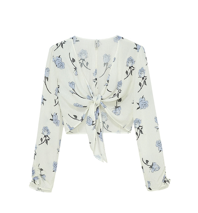 Rose Print Tied Knot Top