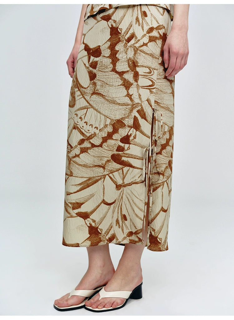 Tied Knot Butterfly Print Ankle Skirt