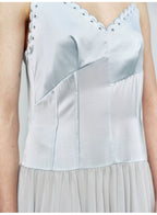 Sky Blue Pleated V Neck Maxi Dress