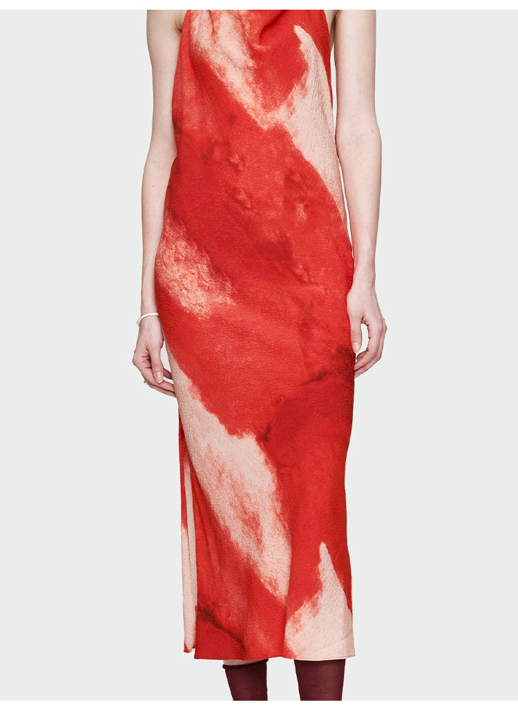Red Print Backless Dress