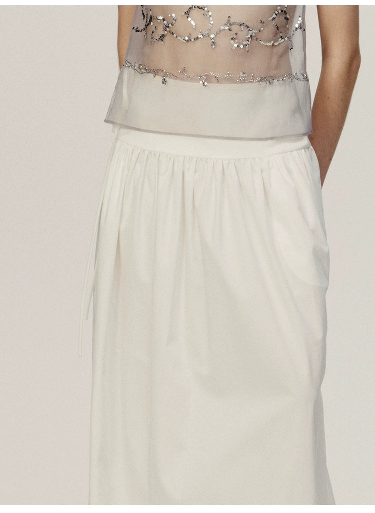 White Cotton Pleated A-shaped Skirt