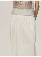 White Cotton Pleated A-shaped Skirt
