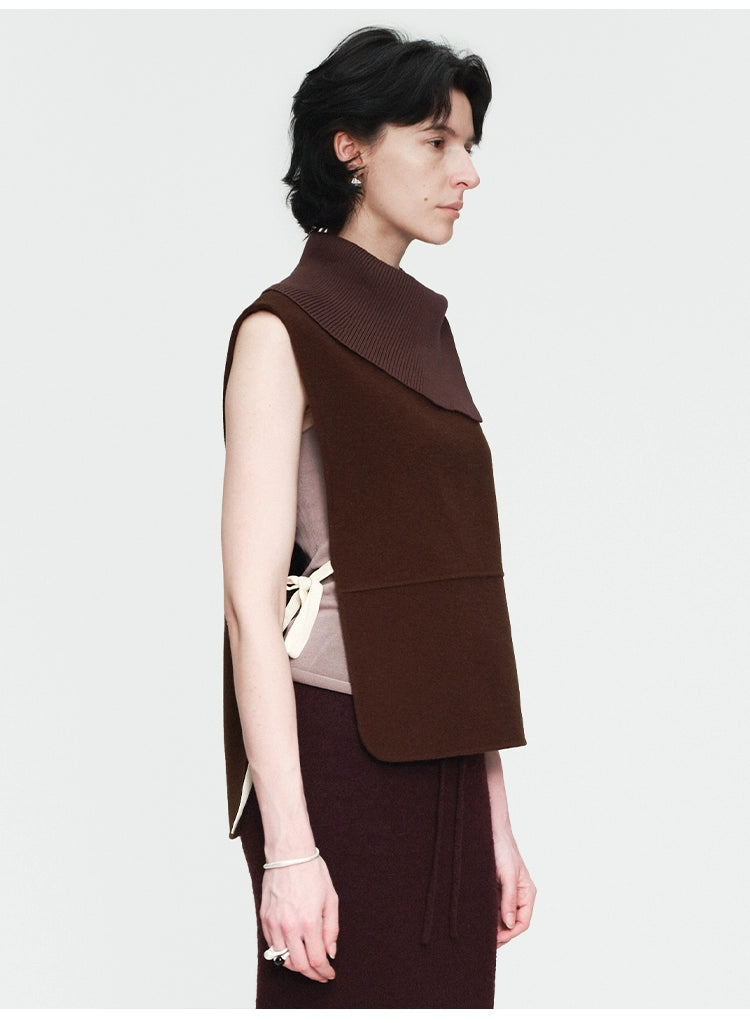 Coffee Knitted Collar Autumn Vest Top