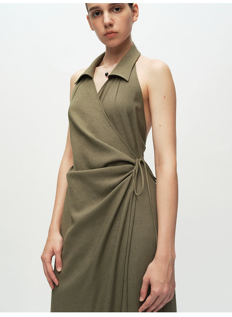 Army green Backless Sleeveless Dress