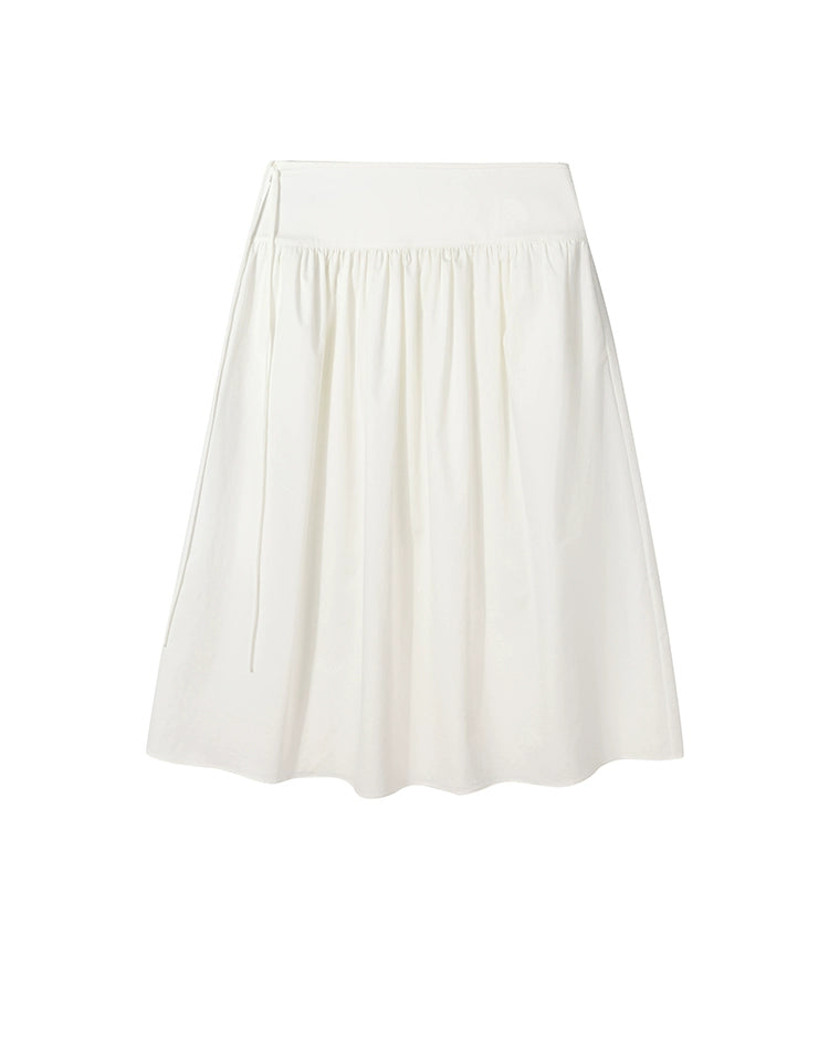 White Cotton Pleated A-shaped Skirt