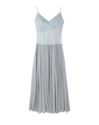 Sky Blue Pleated V Neck Maxi Dress