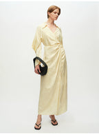Yellow V Neck Long sleeve Wrap Dress