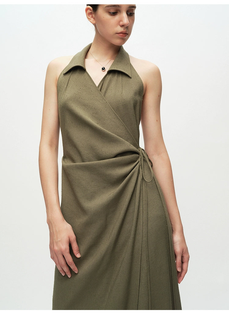 Army green Backless Sleeveless Dress