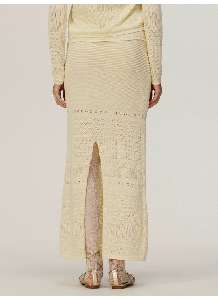 Yellow Straight Knitted Skirt
