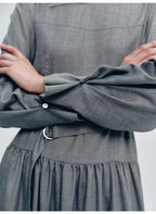 Gray Lapel Collar Lace-up Dress