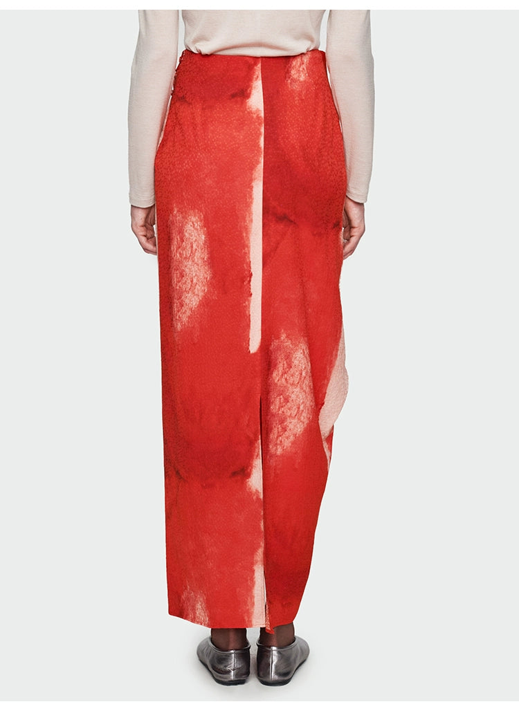 Red Print Straight Skirt