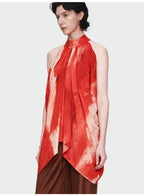 Red Print Halter Pleated Top