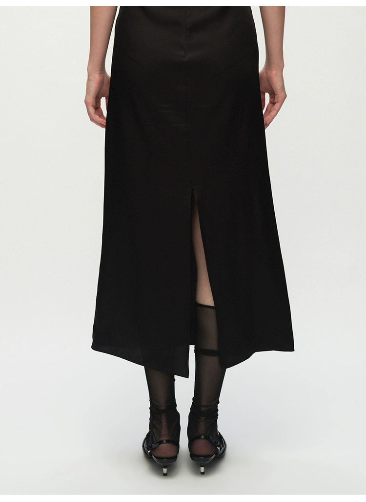 Black Swing Neck Sleeveless Lace-up Dress
