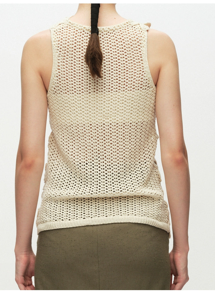 Beige Crochet Hollow Out Vest