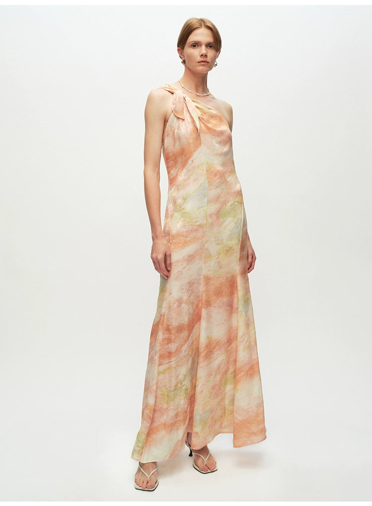One Shoulder Print A Line Maxi Dress