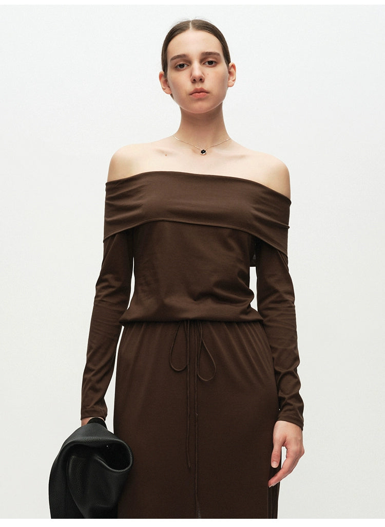 Off Shoulder Long-sleeved Knitted Dress