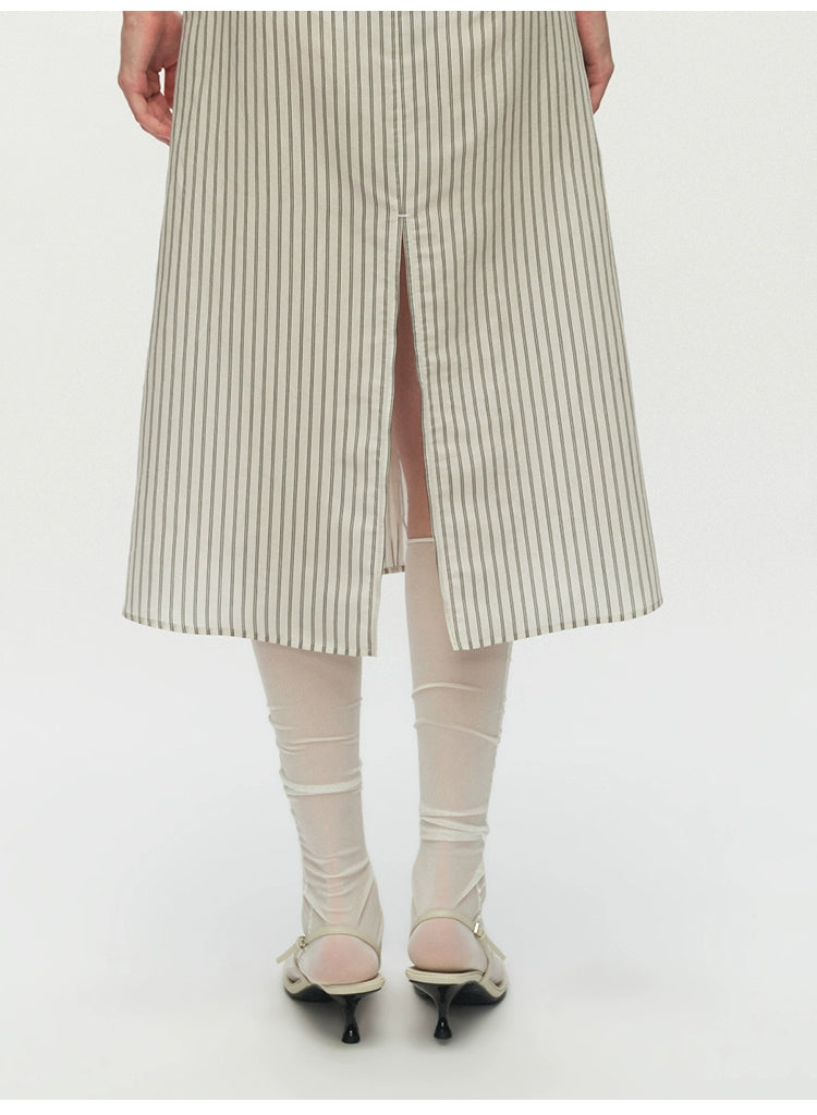 Striped Swing Neck Pleated Dress