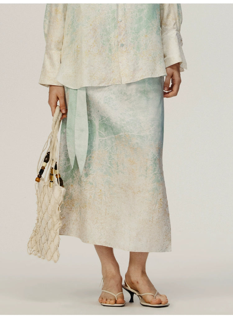 Mint Green Print Tied Skirt