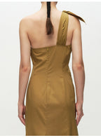 Solid One Shoulder Tie Maxi Dress