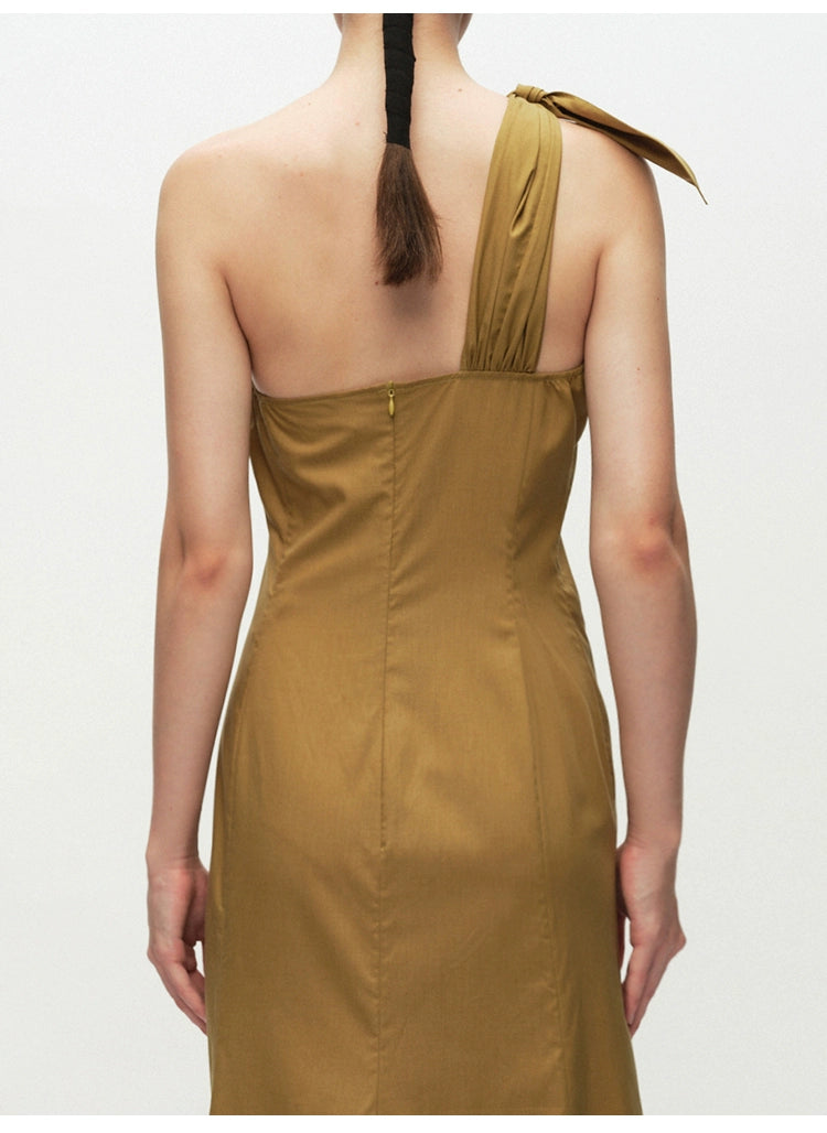 Solid One Shoulder Tie Maxi Dress