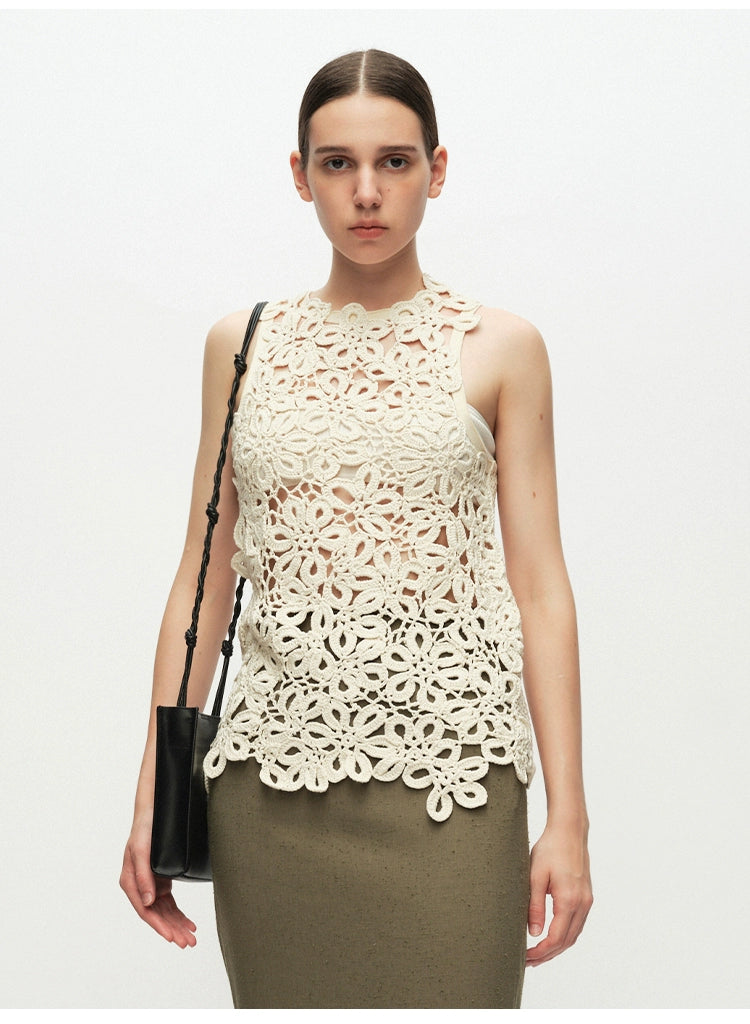 Beige Crochet Hollow Out Vest