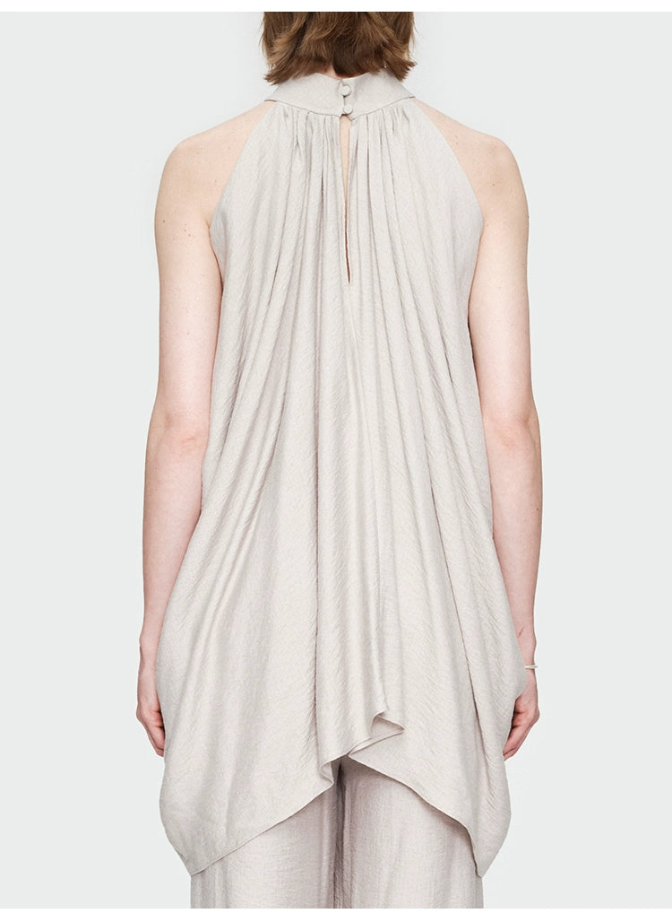 Gray Halter Pleated Top