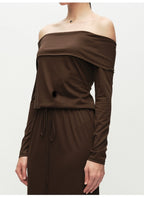 Off Shoulder Long-sleeved Knitted Dress
