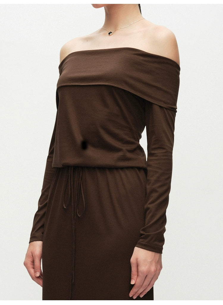 Off Shoulder Long-sleeved Knitted Dress